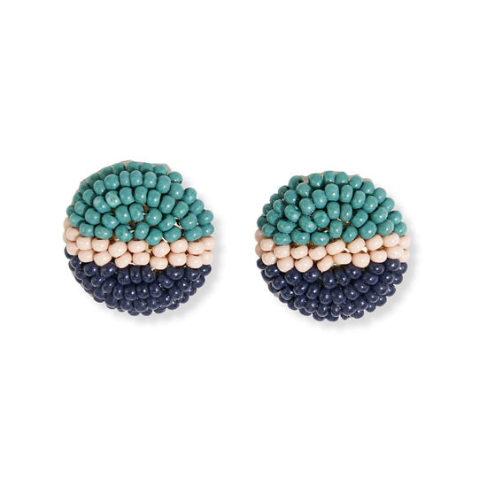 Load image into Gallery viewer, Elizabeth Striped Beaded Post Earring Navy and Blush Earrings
