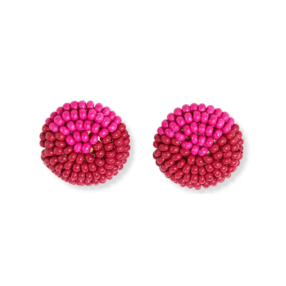 Elizabeth Triangle Beaded Post Earring Hot Pink and Red Earrings