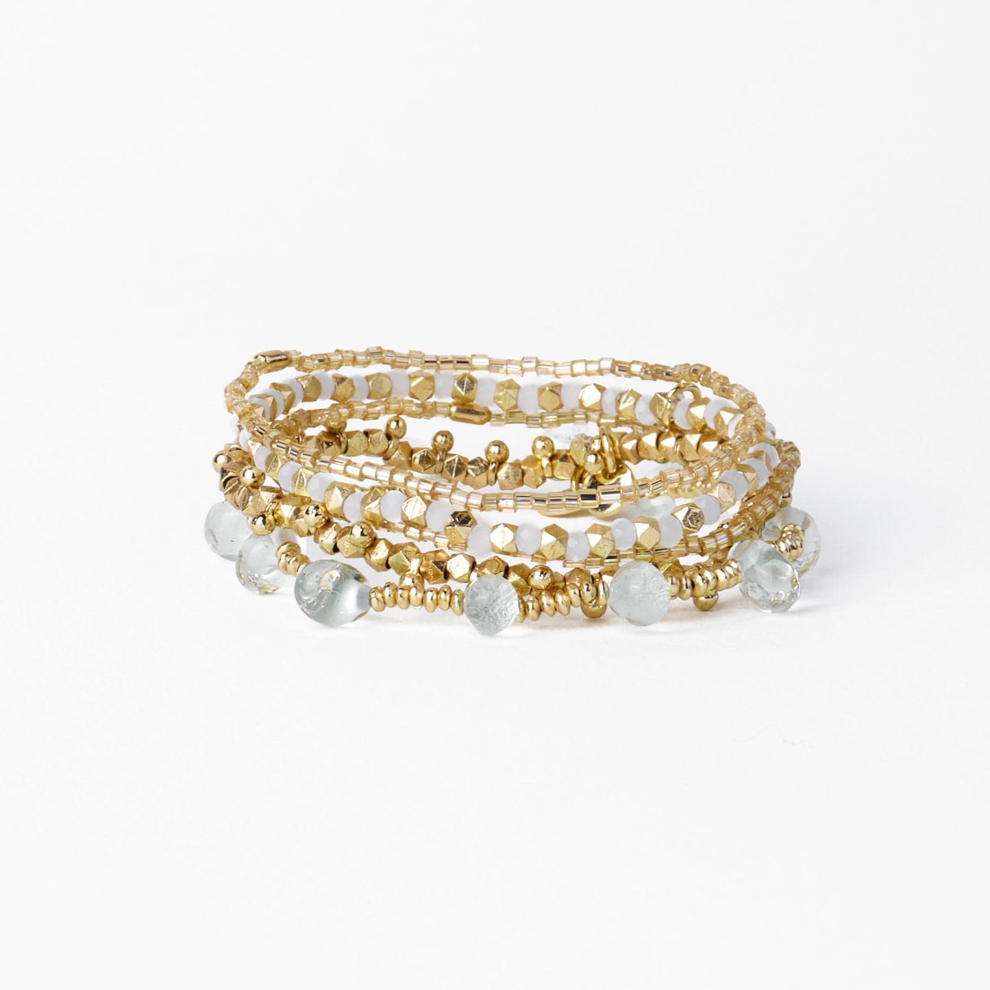 Ella Bracelet Stack of 5 Clear + Gold Stack