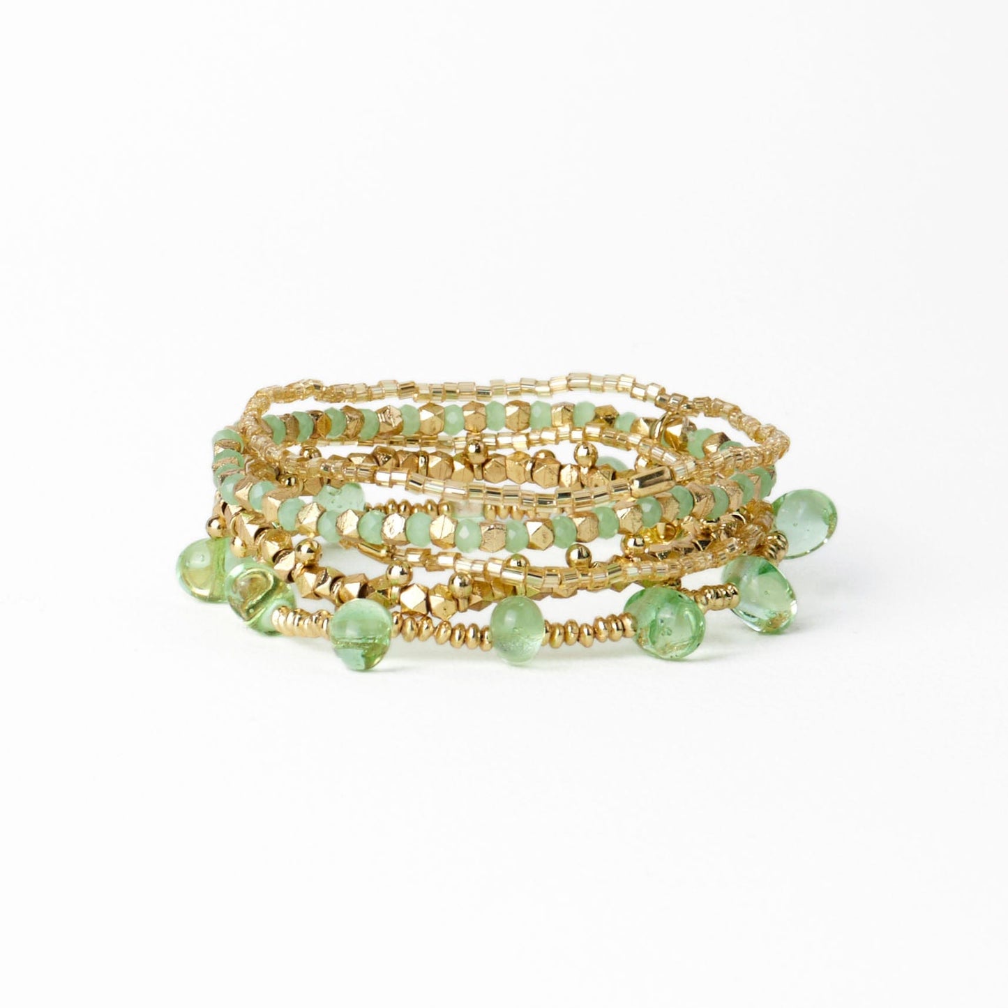 Ella Bracelet Stack of 5 Mint + Gold Stack