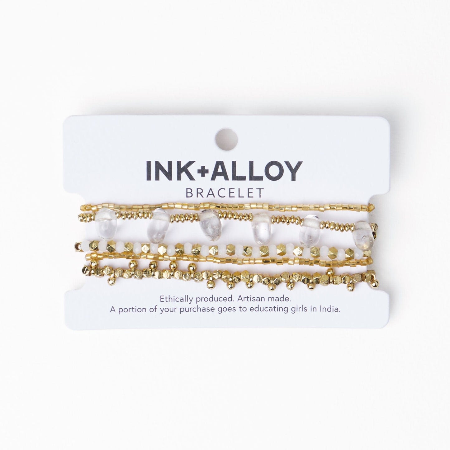 Ella Stack of 5 Stretch Bracelets Clear + Gold Stack