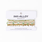 Ella Stack of 5 Stretch Bracelets Mint + Gold Stack