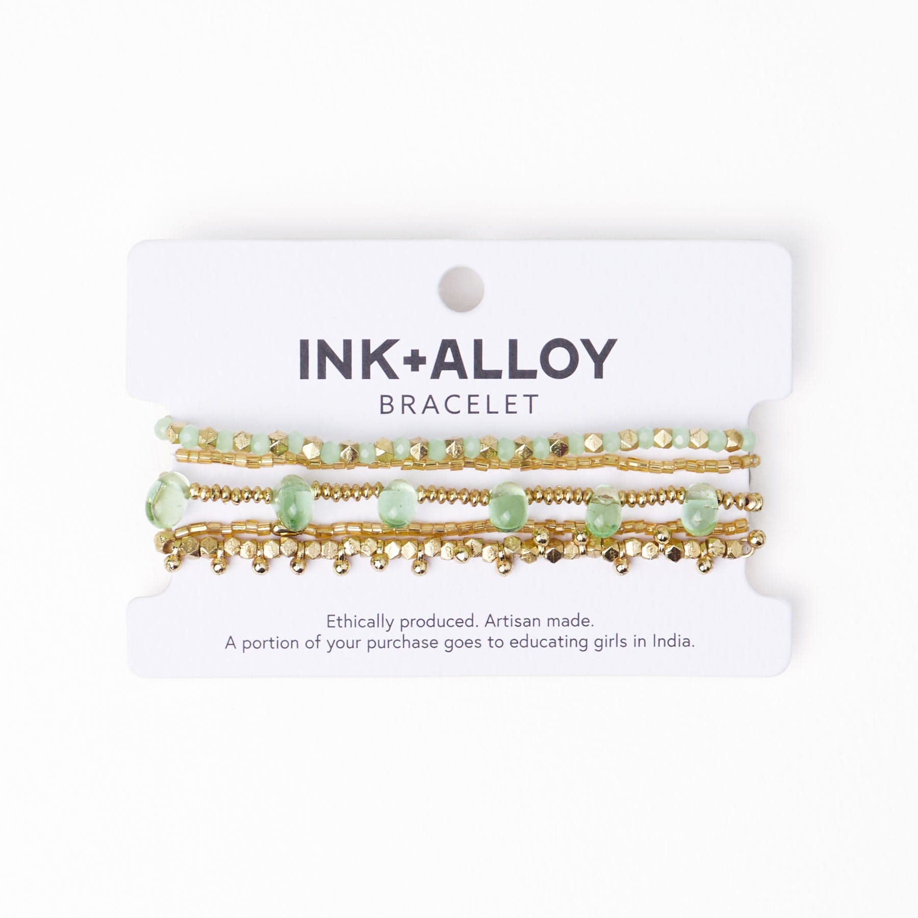 Ella Stack of 5 Stretch Bracelets Mint + Gold Stack