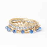 Ella Stack of 6 Stretch Bracelets Blue + Gold Bracelet