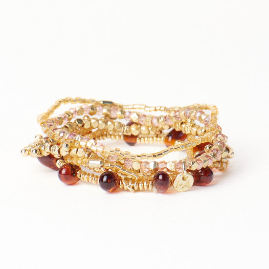 Ella Stack of 6 Stretch Bracelets Blush + Gold Bracelet