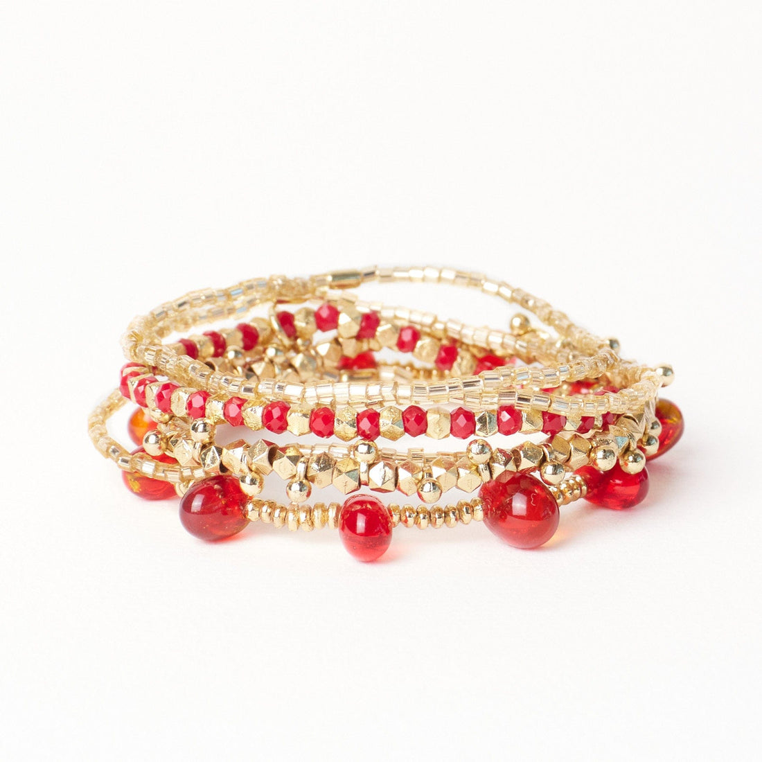 Ella Bracelet Stack of 5 Red + Gold – INK+ALLOY LLC