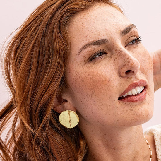 Ellie Round with Step Post Earrings Brass Earrings