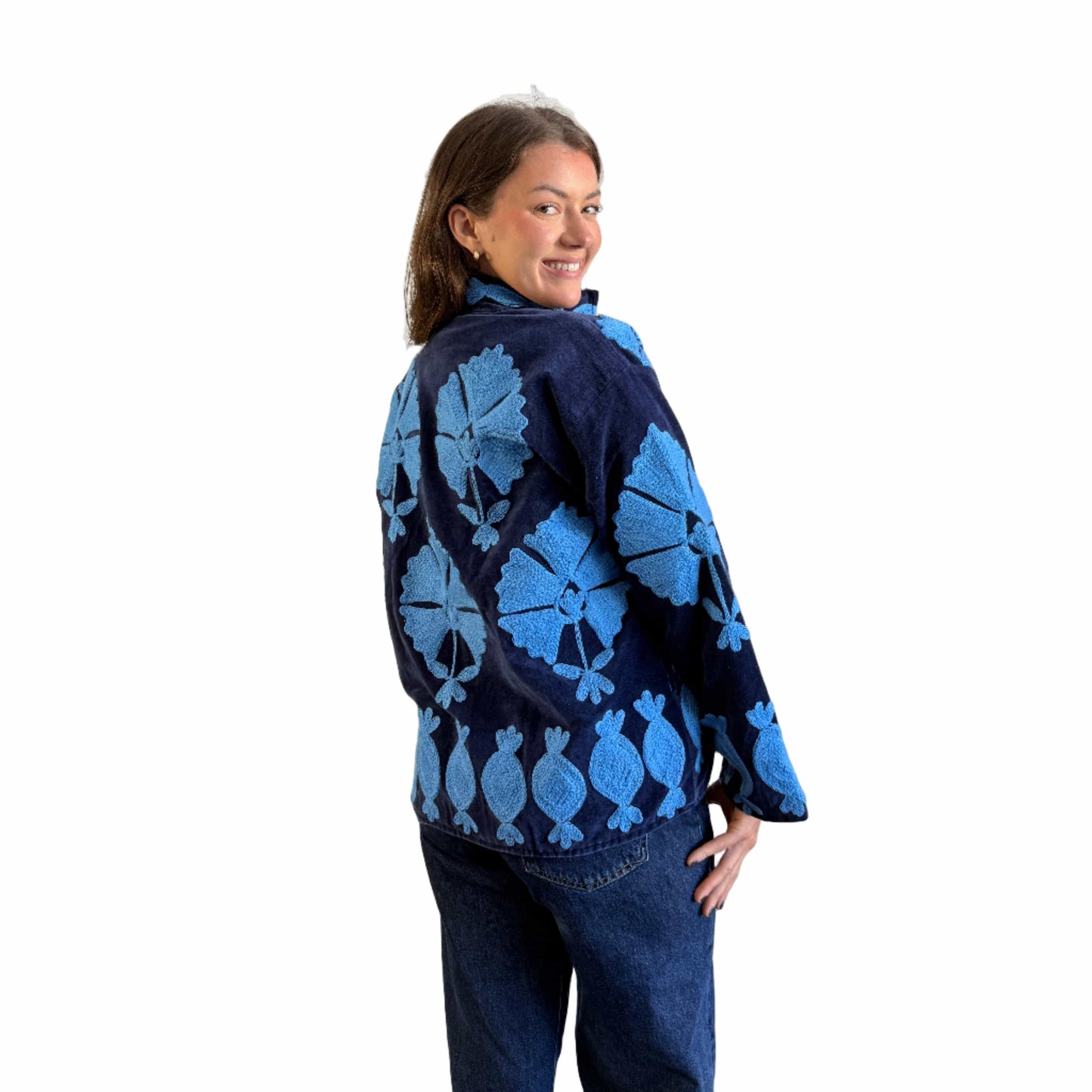 Embroidered Velvet Jacket Blue + Purple Jacket