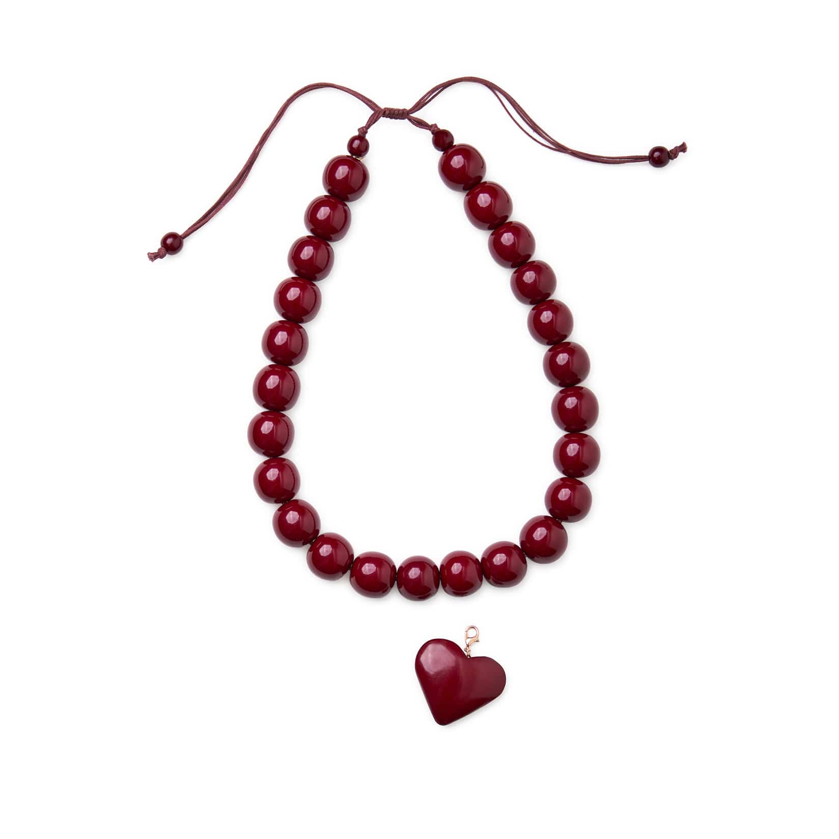 Emery Large Round Resin Bead With Heart Adjustable Necklace Amber Single Strand