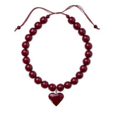 Emery Large Round Resin Bead With Heart Adjustable Necklace Burgundy Single Strand