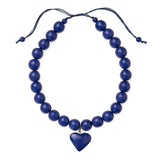 Emery Large Round Resin Bead With Heart Adjustable Necklace Navy Single Strand