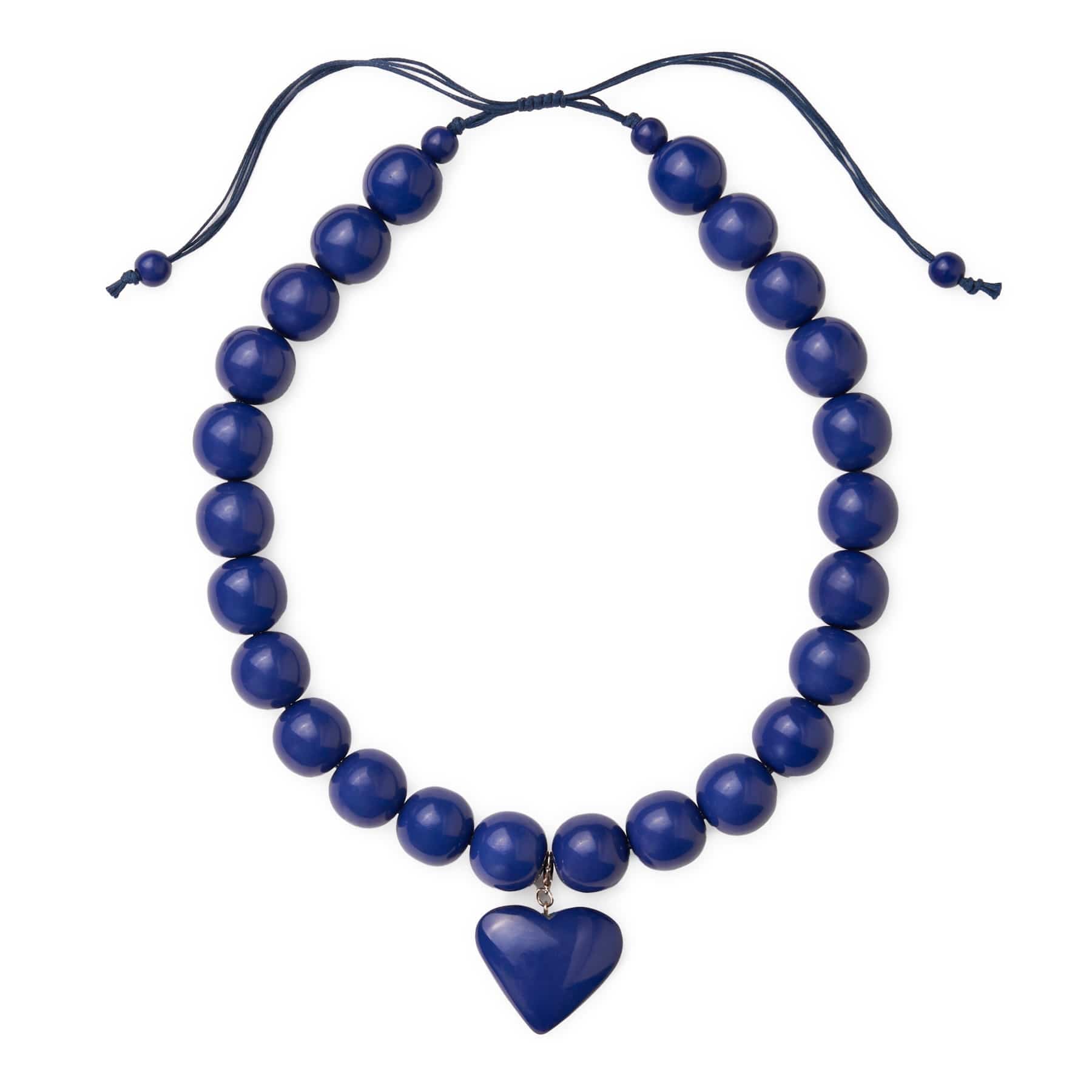 Emery Large Round Resin Bead With Heart Adjustable Necklace Navy Single Strand