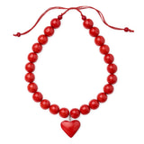 Emery Large Round Resin Bead With Heart Adjustable Necklace Rust Single Strand