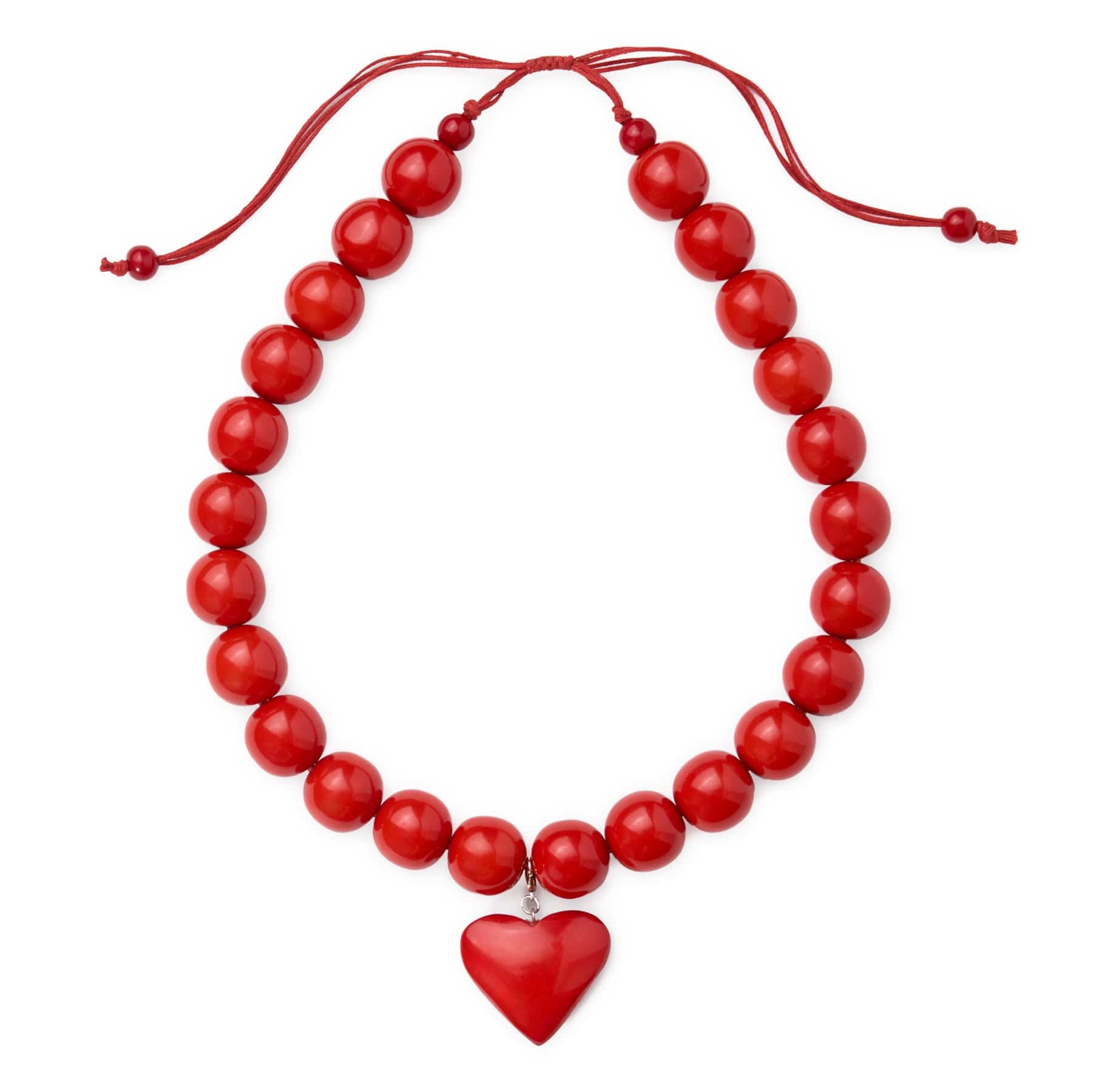 Emery Large Round Resin Bead With Heart Adjustable Necklace Rust Single Strand