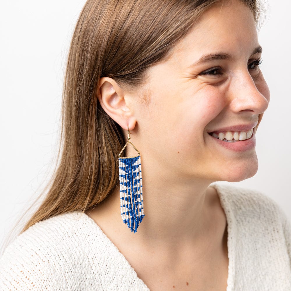 Emilie Arrow Beaded Fringe Earrings Lapis