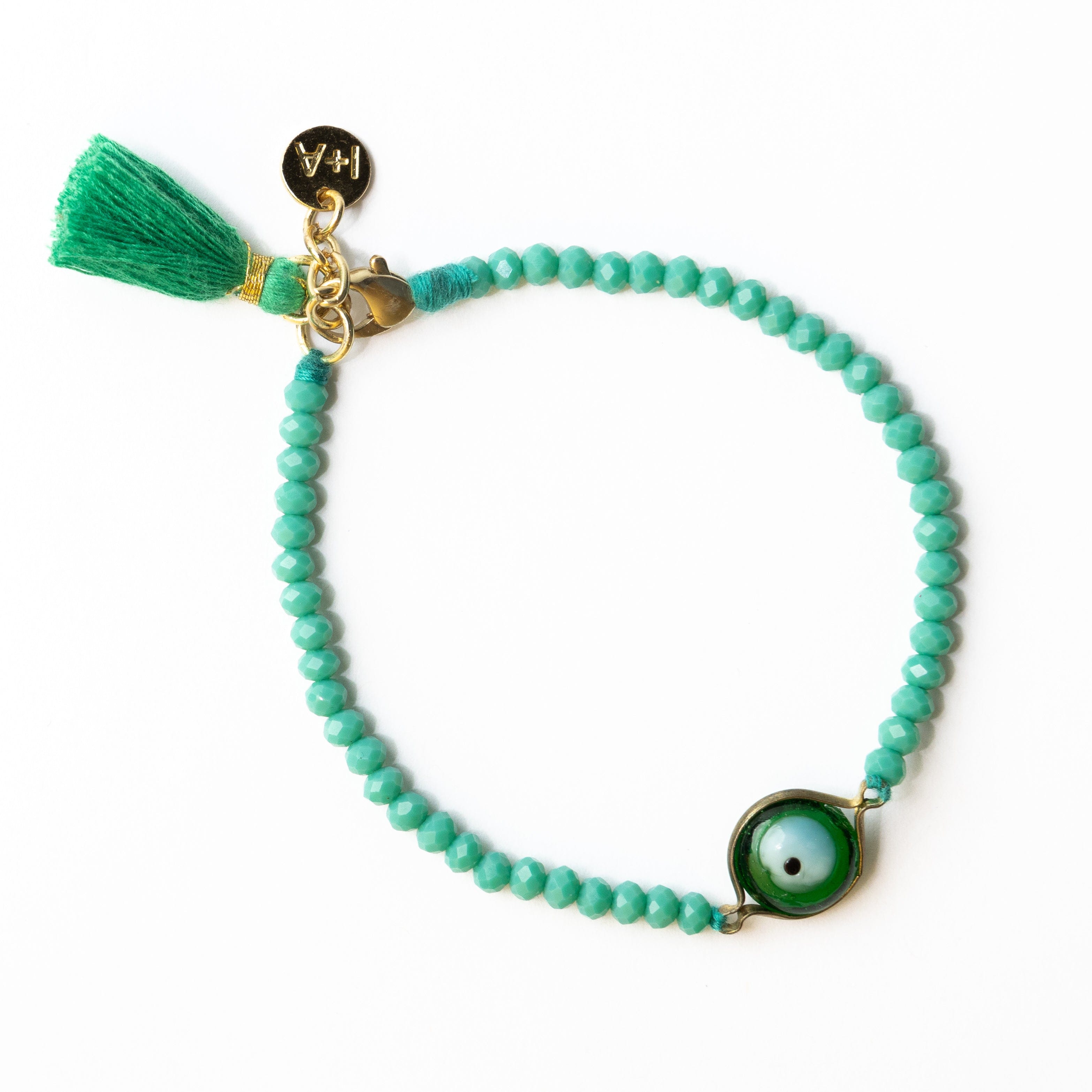 Emma Crystal Third Eye Bracelet With Clasp And Extension Green Clasp