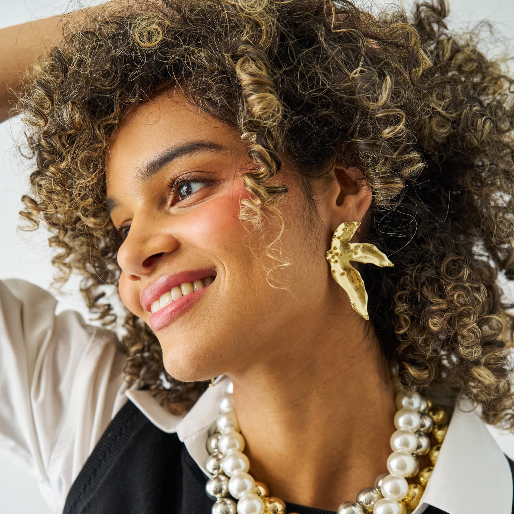 Emmie Three Petal Statement Post Earrings Brass Statement