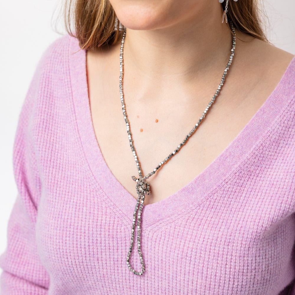 Erica Long Necklace Faceted Silver Beads Single Chain