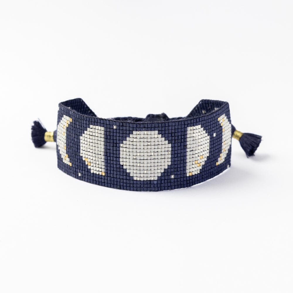 Erin Moon Phases Adustable Beaded Bracelet Navy Sliding Knot