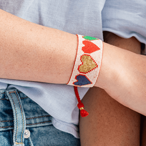 Erin Multi Color Hearts Adjustable Beaded Bracelet Ivory Sliding Knot