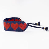Erin Red Hearts Adjustable Beaded Bracelet Navy Sliding Knot