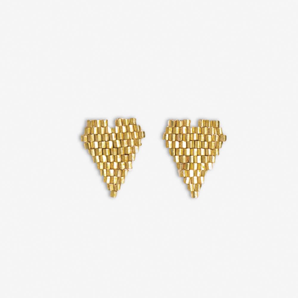 Esme Luxe Bead Heart Shape Post Earrings Gold