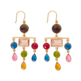 Estelle Large Chandelier Glass + Smoky Quartz Stone Earrings Brass Dangle