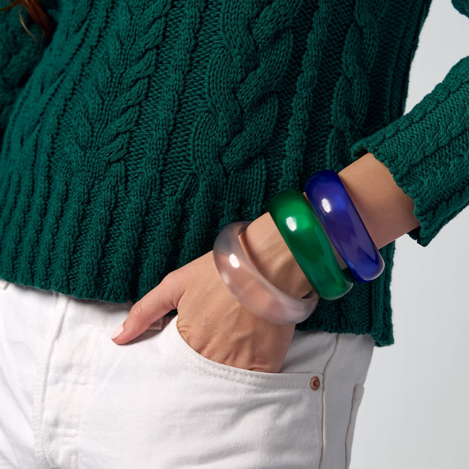 Esther Resin Bangle Set Of 3 Light Blue, Navy, + Green Bracelet