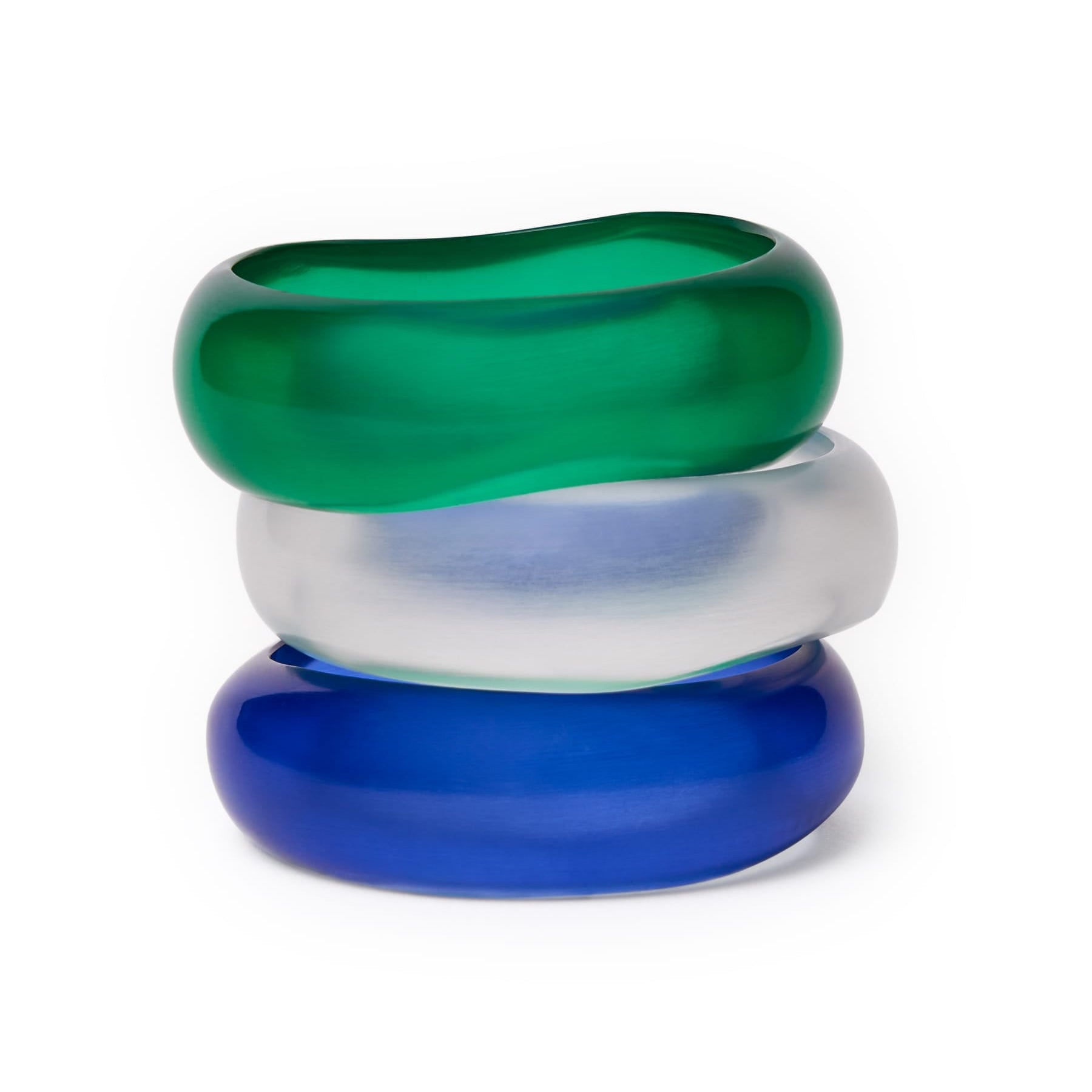 Esther Resin Bangle Set Of 3 Light Blue, Navy, + Green Bracelet
