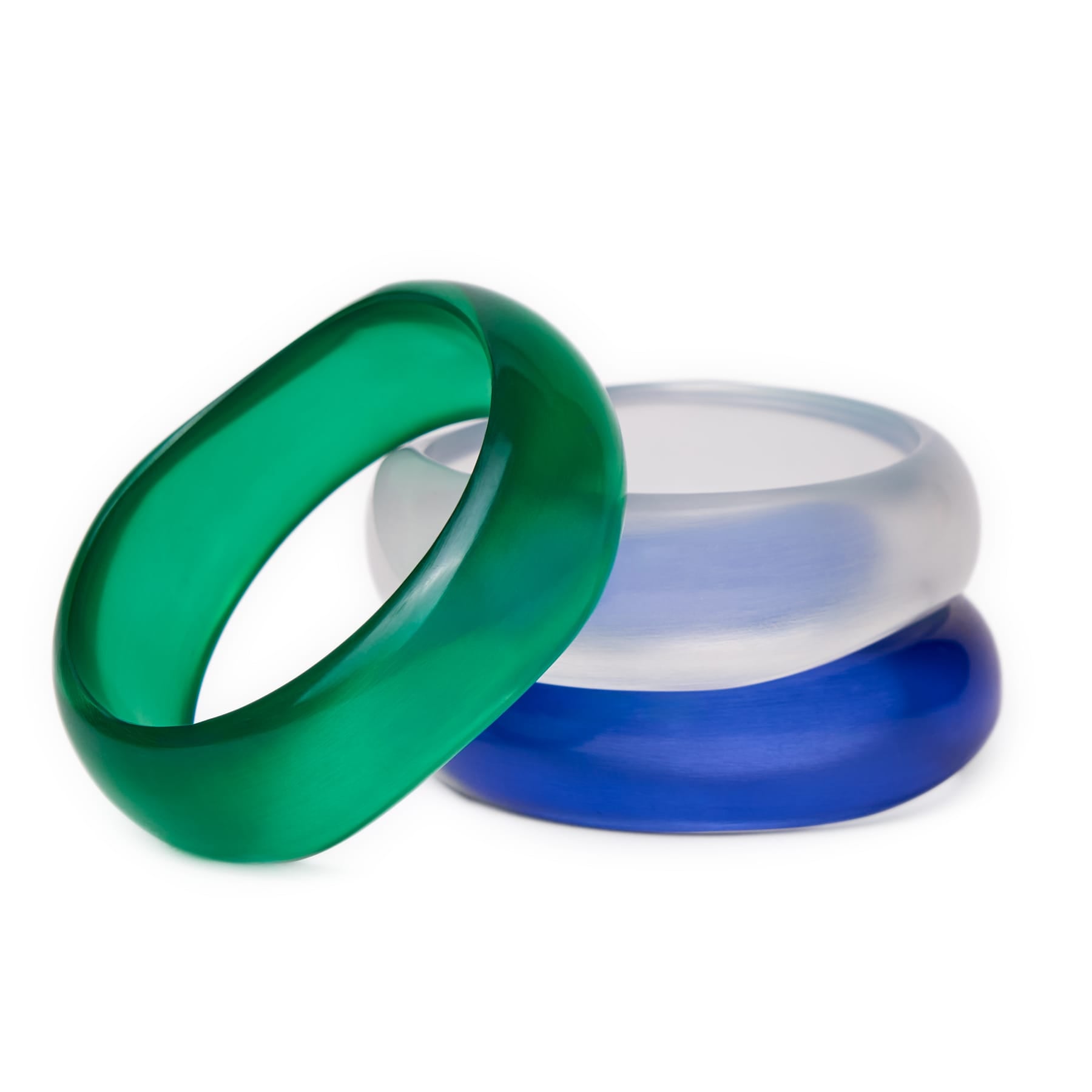 Esther Resin Bangle Set Of 3 Light Blue, Navy, + Green Bracelet