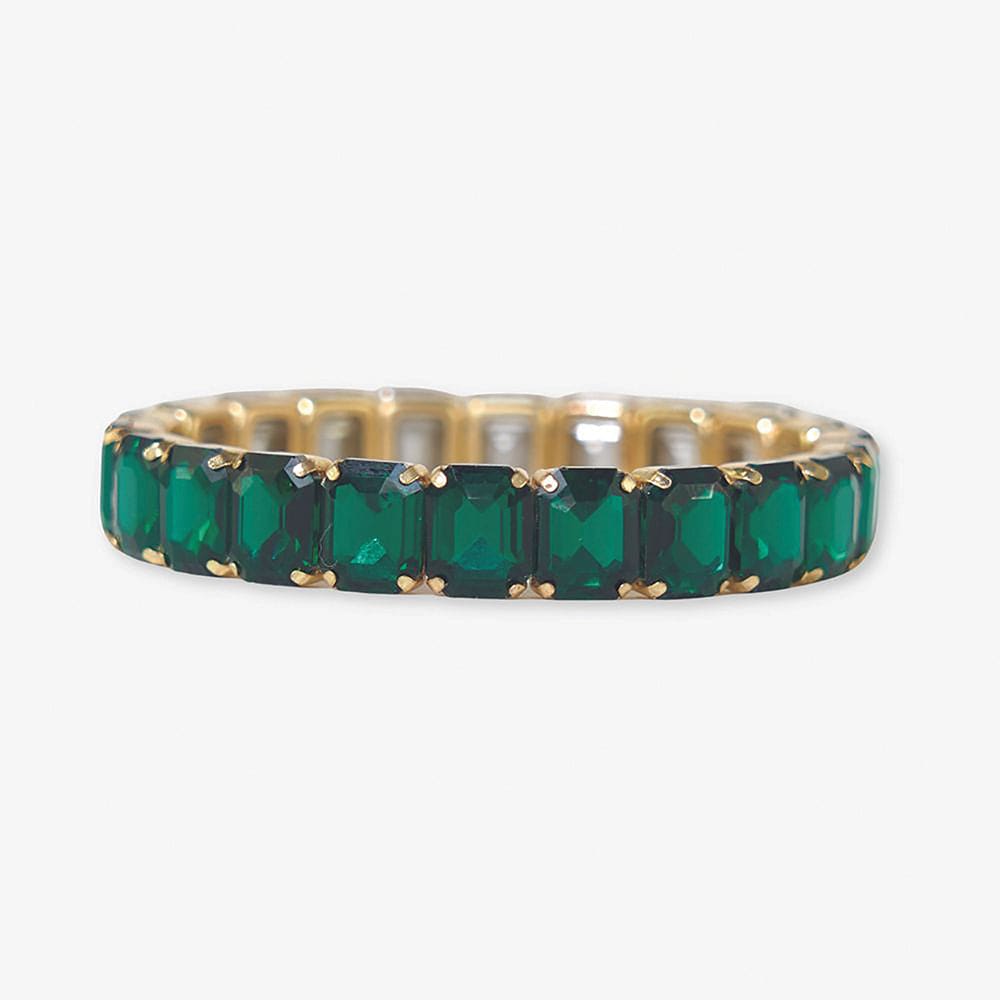 Etta Small Rectangle Stone Stretch Bracelet Emerald SINGLE STRAND