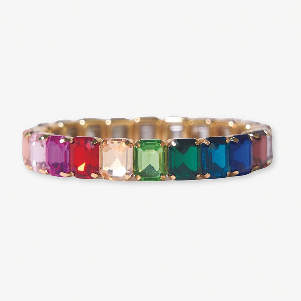 Etta Small Rectangle Stone Stretch Bracelet Rainbow SINGLE STRAND