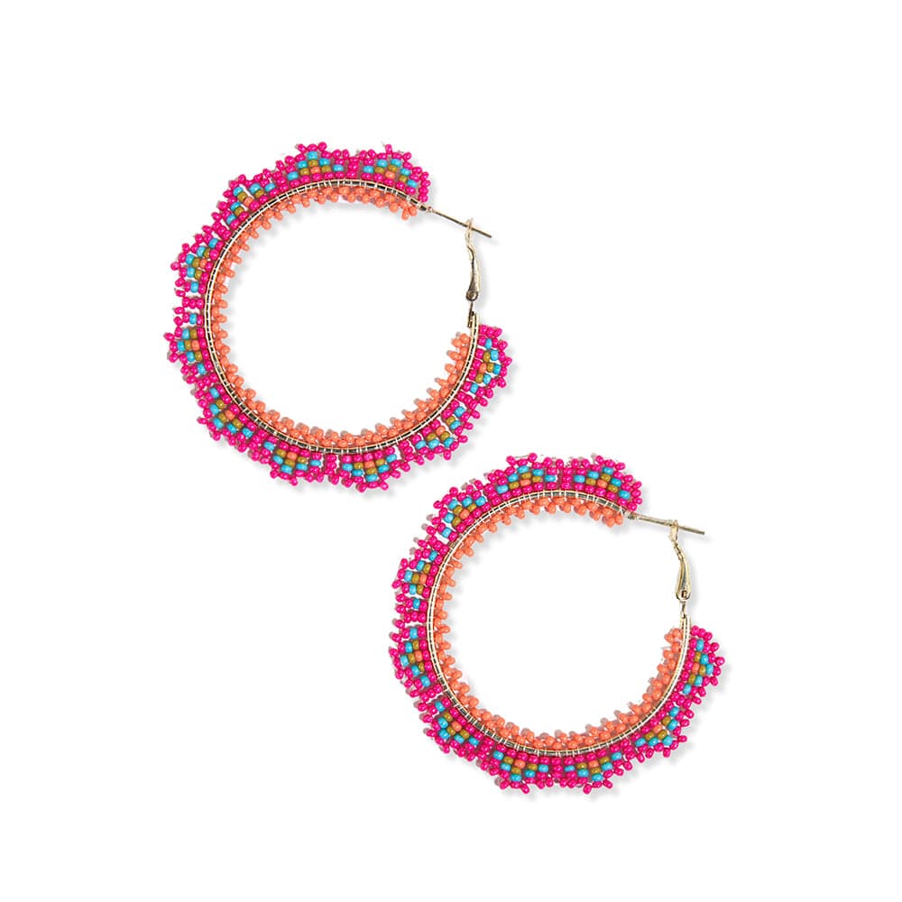 Eve Angles Beaded Hoop Earrings Hot Pink Earrings