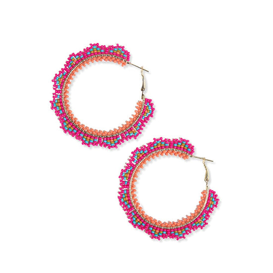 Eve Angles Beaded Hoop Earrings Hot Pink – INK+ALLOY, LLC