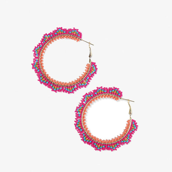 Eve Angles Beaded Hoop Earrings Hot Pink Earrings