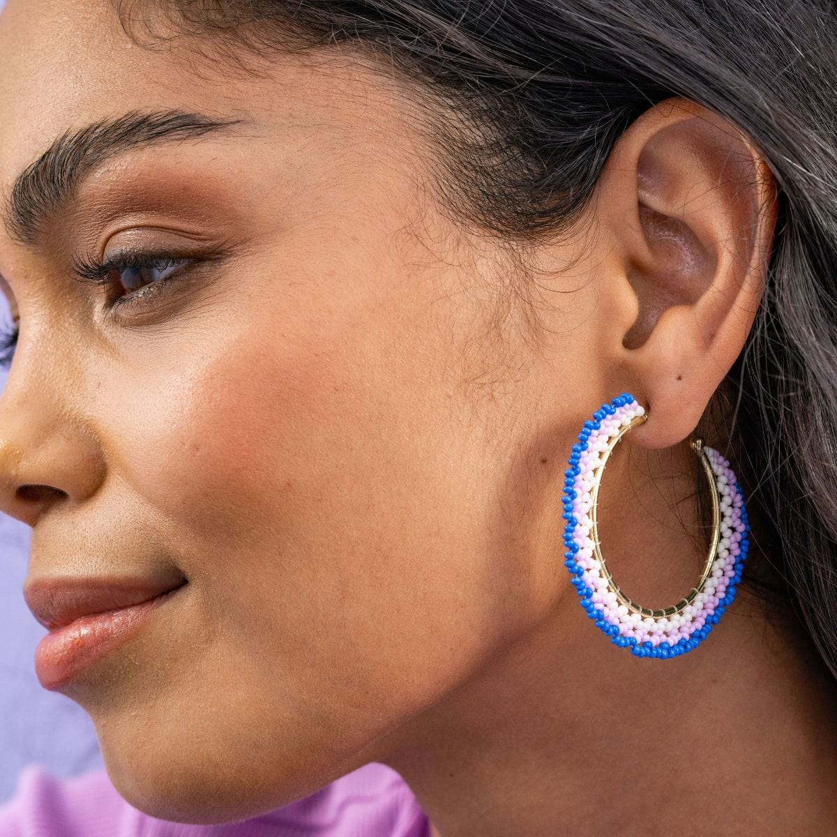 Eve Ombre Beaded Hoop Earrings Kelly Green/Pink