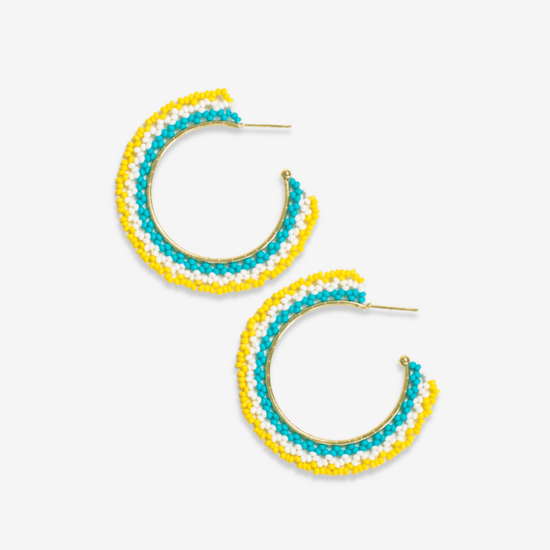 Load image into Gallery viewer, Eve Ombre Beaded Hoop Earrings Lemon/Turquoise
