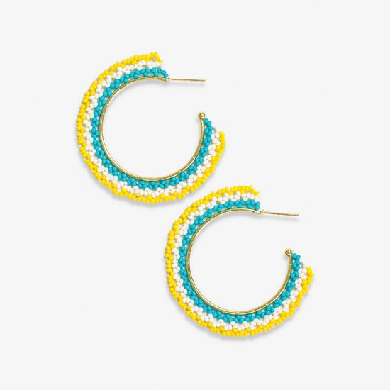 Eve Ombre Beaded Hoop Earrings Lemon/Turquoise