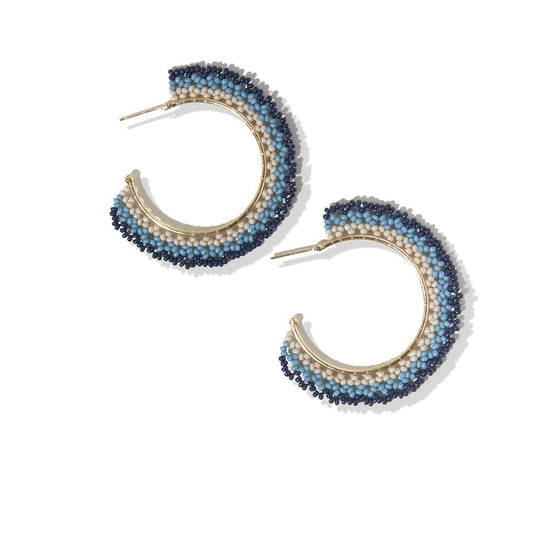 Eve Ombre Beaded Hoop Earrings Navy Earrings