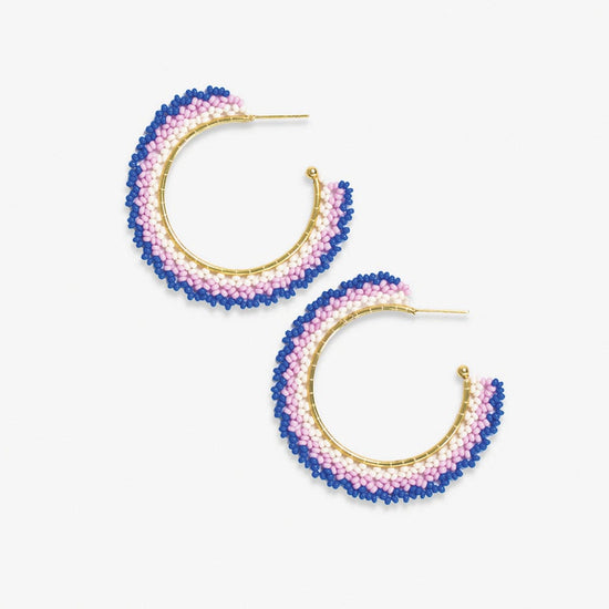 Eve Ombre Beaded Hoop Earrings Royal Blue/Light Lavender