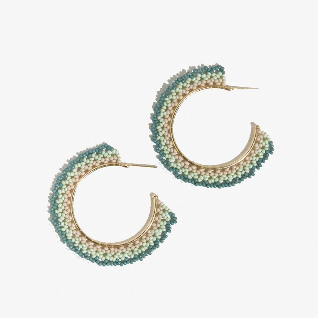 Eve Ombre Beaded Hoop Earrings Teal Earrings