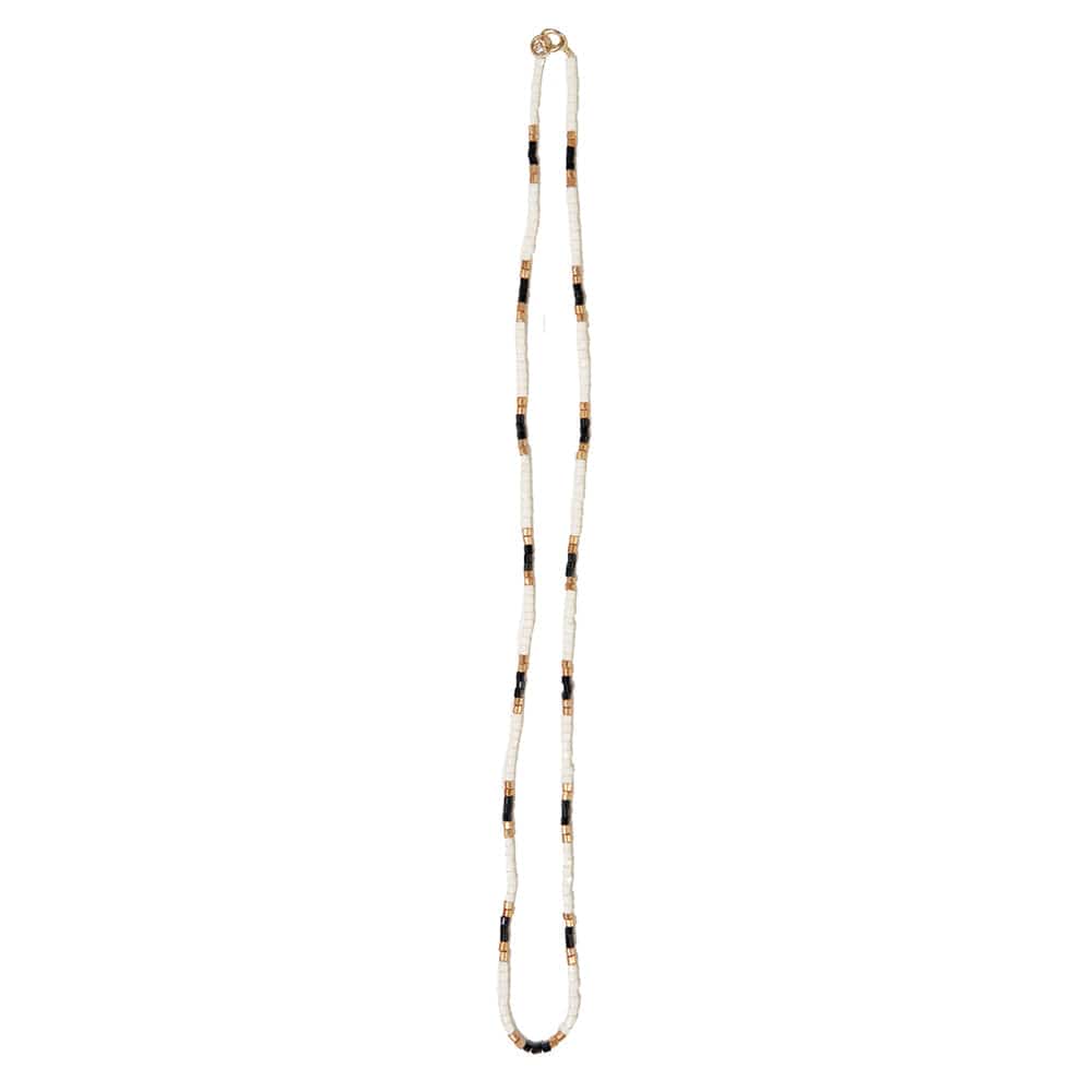 Everly Single Strand 2Mm Luxe Bead Necklace Black/White SHORT