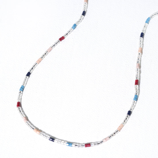 Vintage Czech necklace white red blue cube glass beads