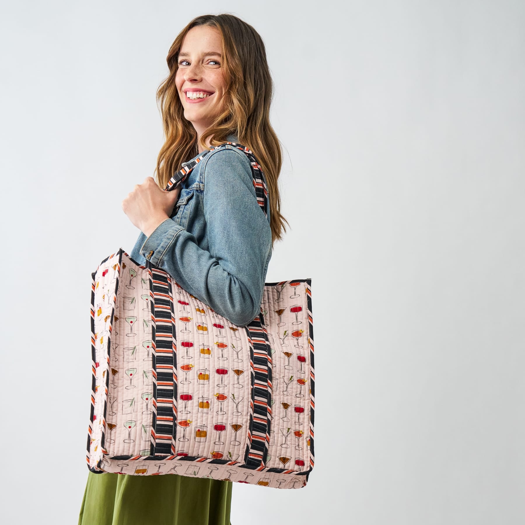 Evie Cocktails Reversible Quilted Tote Bag Blush Tote Bag