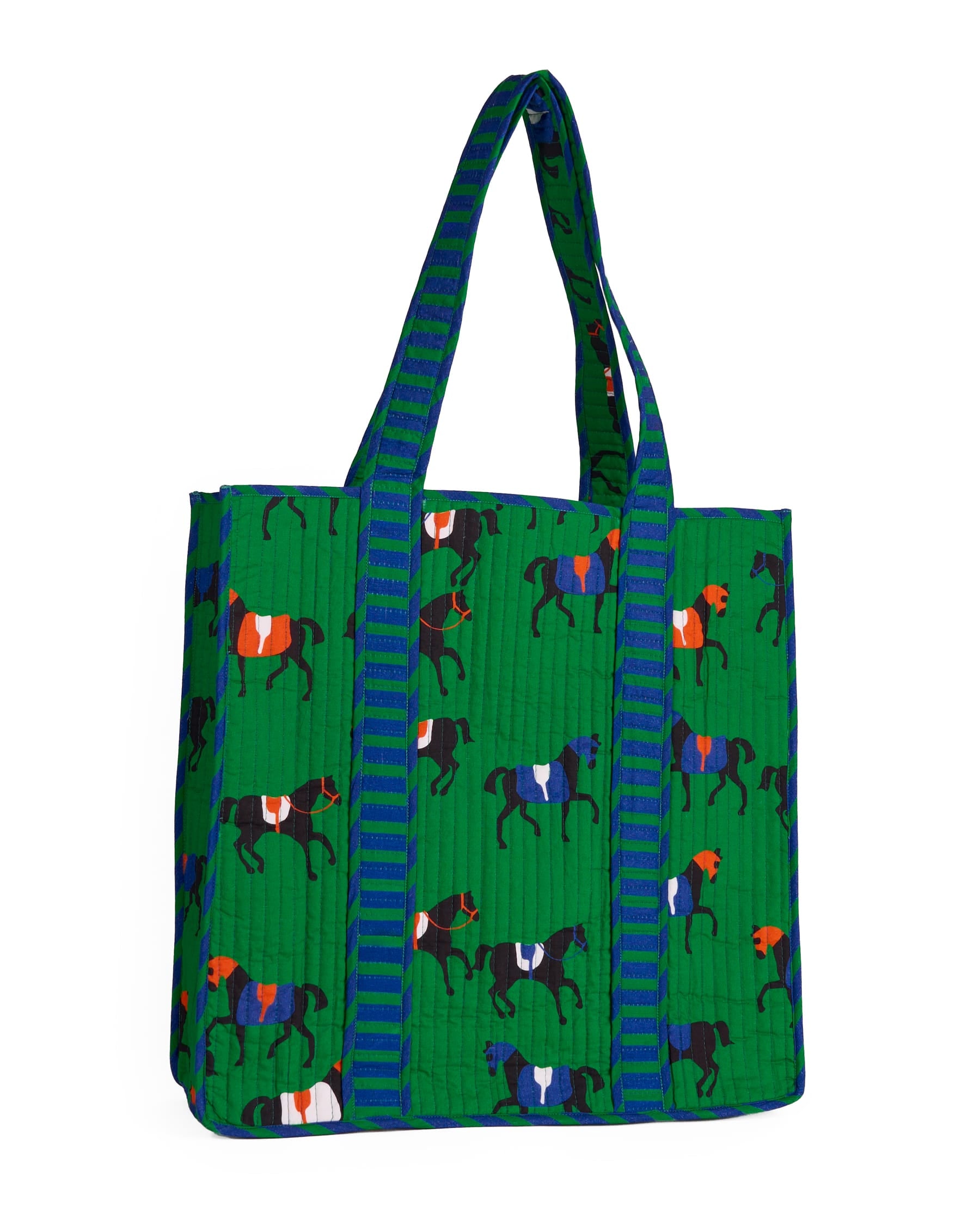 Evie Equestrian Reversible Quilted Tote Bag Green Tote Bag