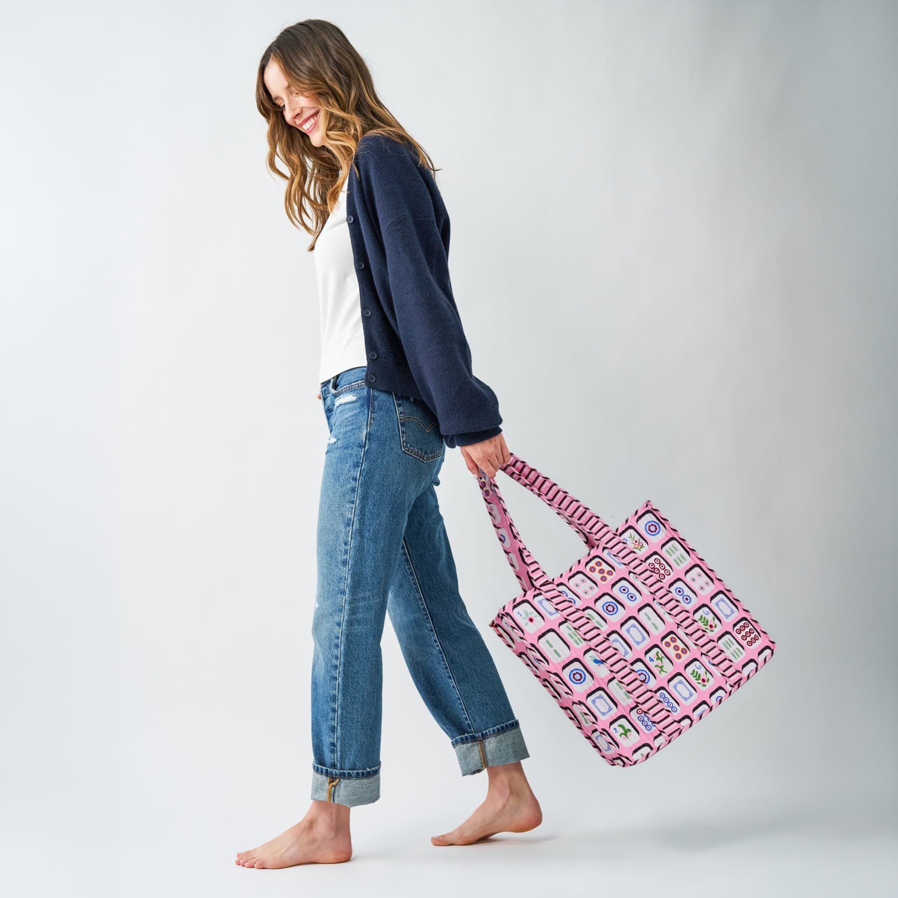 Evie Mahjong Reversible Quilted Tote Bag Pink Tote Bag
