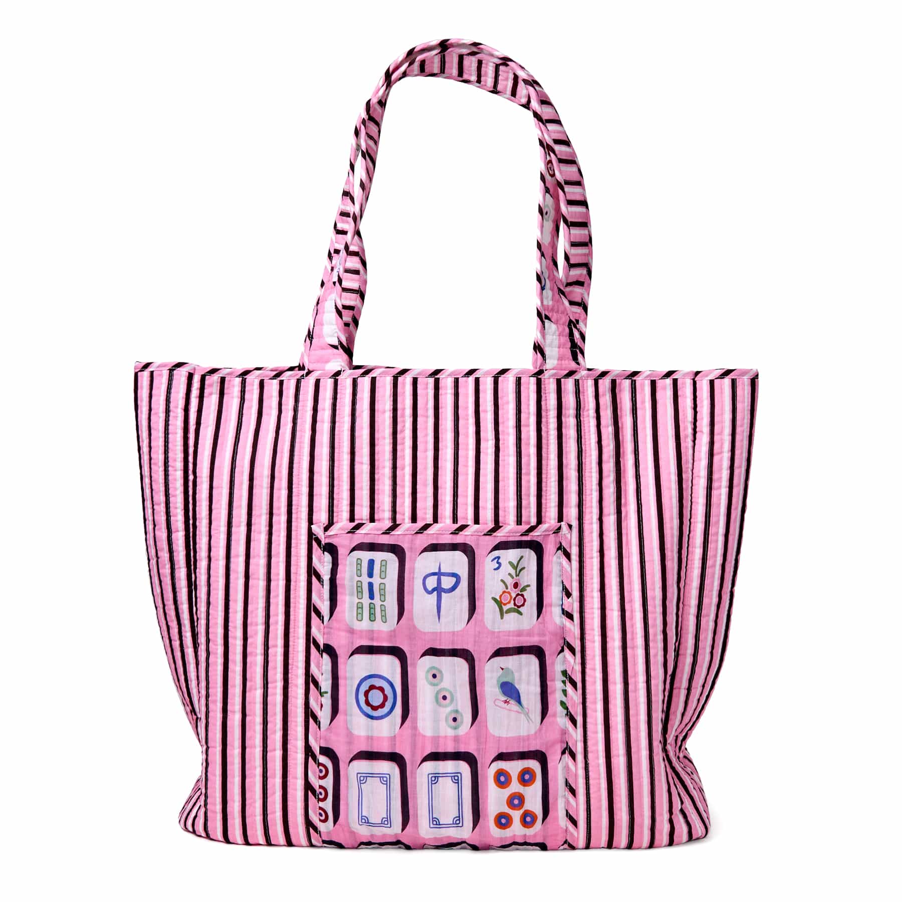 Evie Mahjong Reversible Quilted Tote Bag Pink Tote Bag