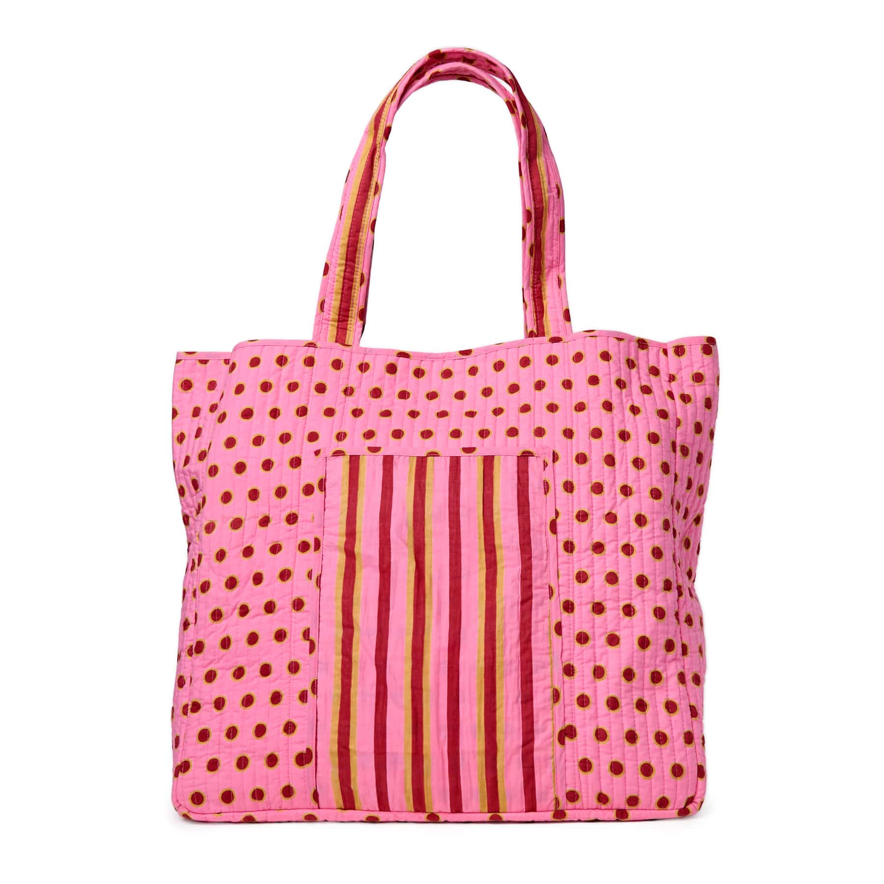 Evie Reversible Quilted Tote Bag Camel + Pink Tote Bag