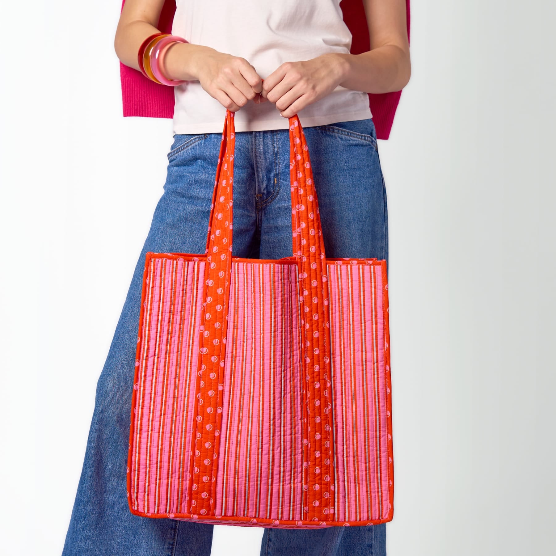 Evie Reversible Quilted Tote Bag Hot Pink + Orange Tote Bag