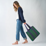 Evie Reversible Quilted Tote Bag Navy + Green Tote Bag